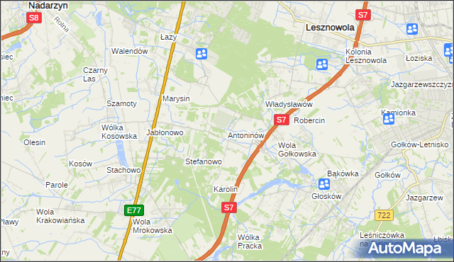 mapa Antoninów gmina Piaseczno, Antoninów gmina Piaseczno na mapie Targeo