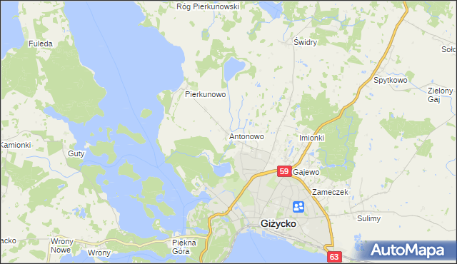 mapa Antonowo gmina Giżycko, Antonowo gmina Giżycko na mapie Targeo