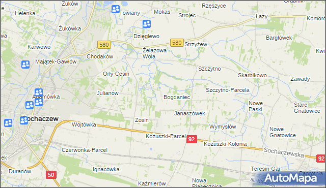 mapa Bogdaniec gmina Sochaczew, Bogdaniec gmina Sochaczew na mapie Targeo