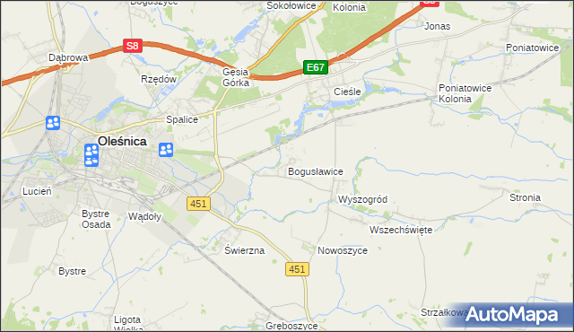 mapa Bogusławice gmina Oleśnica, Bogusławice gmina Oleśnica na mapie Targeo