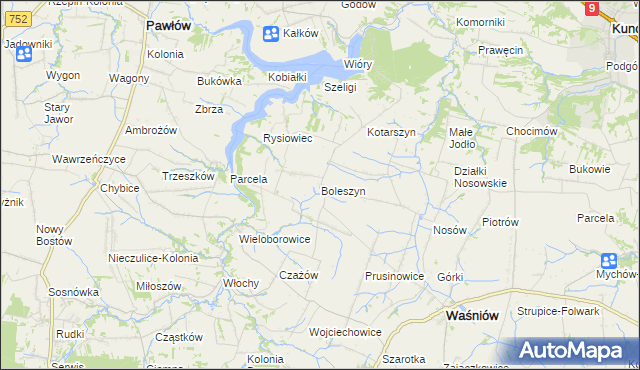 mapa Boleszyn gmina Waśniów, Boleszyn gmina Waśniów na mapie Targeo