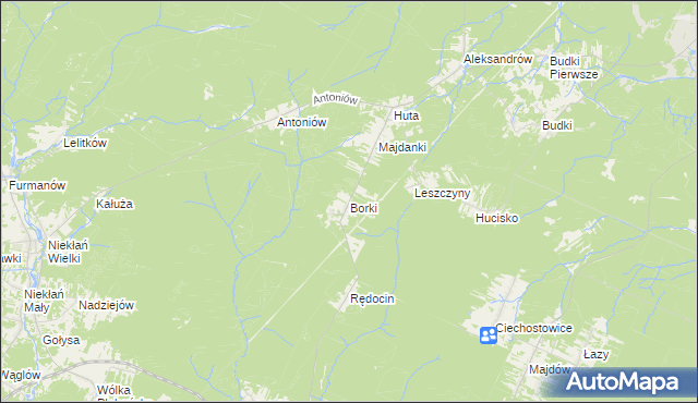 mapa Borki gmina Chlewiska, Borki gmina Chlewiska na mapie Targeo