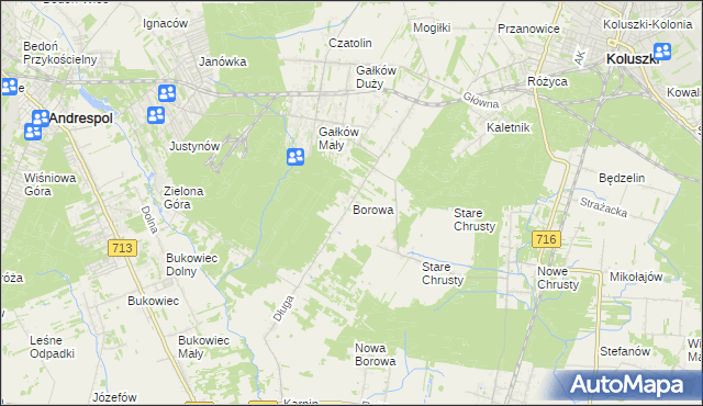 mapa Borowa gmina Koluszki, Borowa gmina Koluszki na mapie Targeo