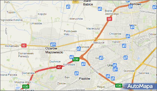 mapa Bronisze gmina Ożarów Mazowiecki, Bronisze gmina Ożarów Mazowiecki na mapie Targeo