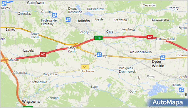 mapa Brzeziny gmina Halinów, Brzeziny gmina Halinów na mapie Targeo