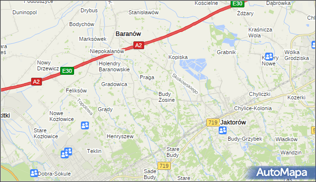 mapa Budy Zosine, Budy Zosine na mapie Targeo