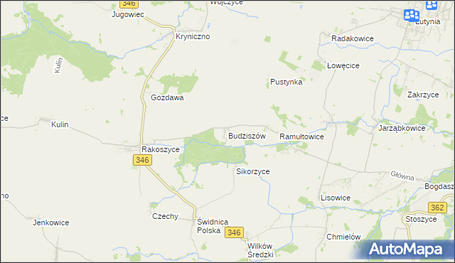 mapa Budziszów gmina Kostomłoty, Budziszów gmina Kostomłoty na mapie Targeo