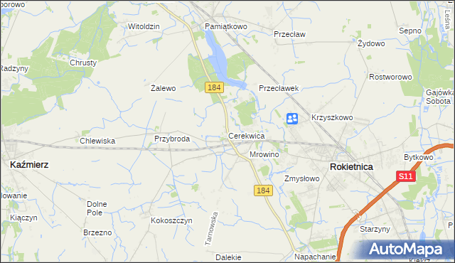 mapa Cerekwica gmina Rokietnica, Cerekwica gmina Rokietnica na mapie Targeo