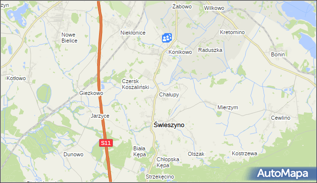 mapa Chałupy gmina Świeszyno, Chałupy gmina Świeszyno na mapie Targeo