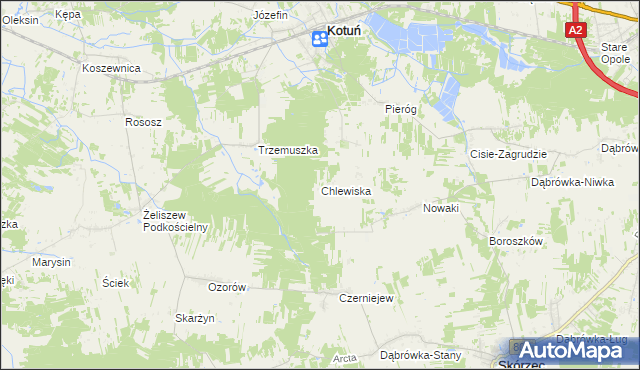 mapa Chlewiska gmina Kotuń, Chlewiska gmina Kotuń na mapie Targeo