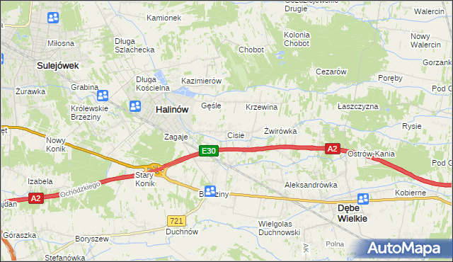 mapa Cisie gmina Halinów, Cisie gmina Halinów na mapie Targeo