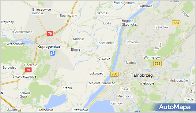 mapa Ciszyca gmina Koprzywnica, Ciszyca gmina Koprzywnica na mapie Targeo