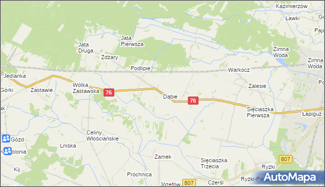 mapa Dąbie gmina Łuków, Dąbie gmina Łuków na mapie Targeo