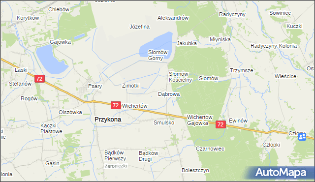mapa Dąbrowa gmina Przykona, Dąbrowa gmina Przykona na mapie Targeo