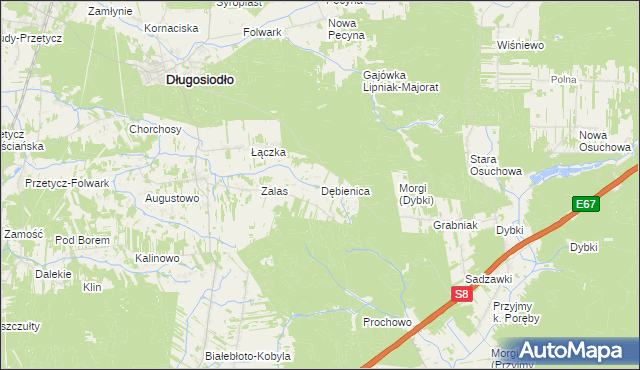 mapa Dębienica gmina Długosiodło, Dębienica gmina Długosiodło na mapie Targeo