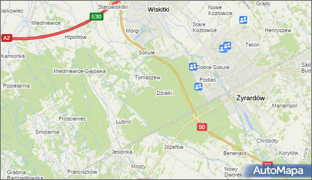 mapa Działki gmina Wiskitki, Działki gmina Wiskitki na mapie Targeo