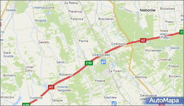 mapa Dzierzgówek gmina Nieborów, Dzierzgówek gmina Nieborów na mapie Targeo
