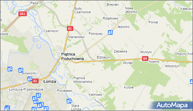 mapa Elżbiecin gmina Piątnica, Elżbiecin gmina Piątnica na mapie Targeo