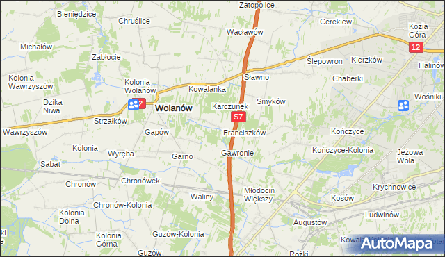 mapa Franciszków gmina Wolanów, Franciszków gmina Wolanów na mapie Targeo