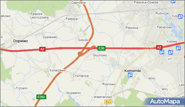 mapa Głuchowo gmina Komorniki, Głuchowo gmina Komorniki na mapie Targeo