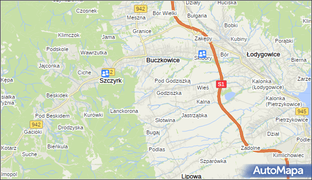 mapa Godziszka gmina Buczkowice, Godziszka gmina Buczkowice na mapie Targeo