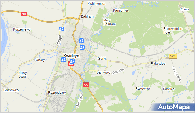 mapa Górki gmina Kwidzyn, Górki gmina Kwidzyn na mapie Targeo