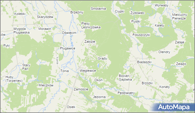 mapa Grądy gmina Galewice, Grądy gmina Galewice na mapie Targeo