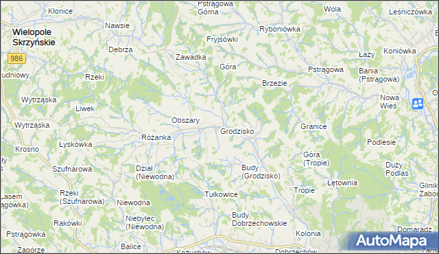 mapa Grodzisko gmina Strzyżów, Grodzisko gmina Strzyżów na mapie Targeo