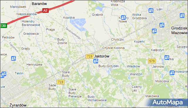 mapa Jaktorów, Jaktorów na mapie Targeo