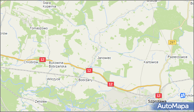 mapa Janowiec gmina Małomice, Janowiec gmina Małomice na mapie Targeo