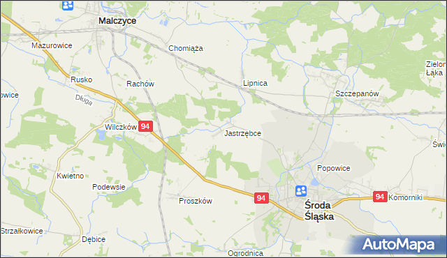 mapa Jastrzębce gmina Środa Śląska, Jastrzębce gmina Środa Śląska na mapie Targeo