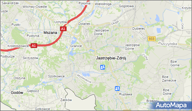 mapa Jastrzębie-Zdrój, Jastrzębie-Zdrój na mapie Targeo