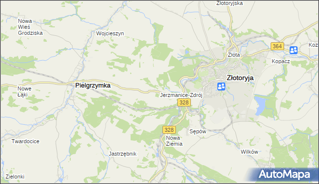 mapa Jerzmanice-Zdrój, Jerzmanice-Zdrój na mapie Targeo