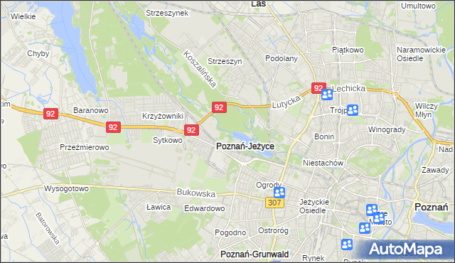 mapa Jeżyce gmina Poznań, Jeżyce gmina Poznań na mapie Targeo