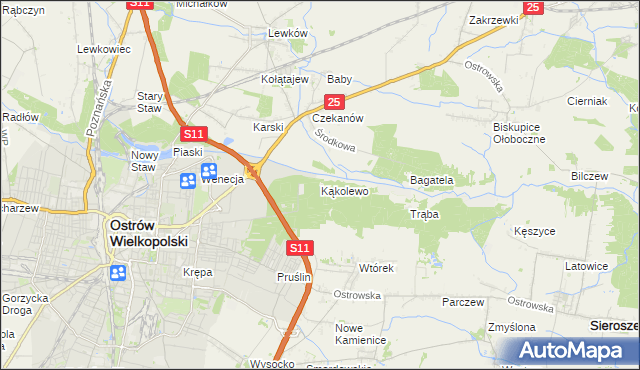 mapa Kąkolewo gmina Ostrów Wielkopolski, Kąkolewo gmina Ostrów Wielkopolski na mapie Targeo