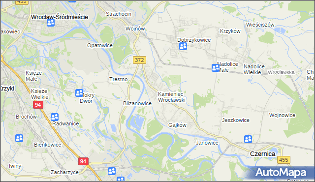mapa Kamieniec Wrocławski, Kamieniec Wrocławski na mapie Targeo