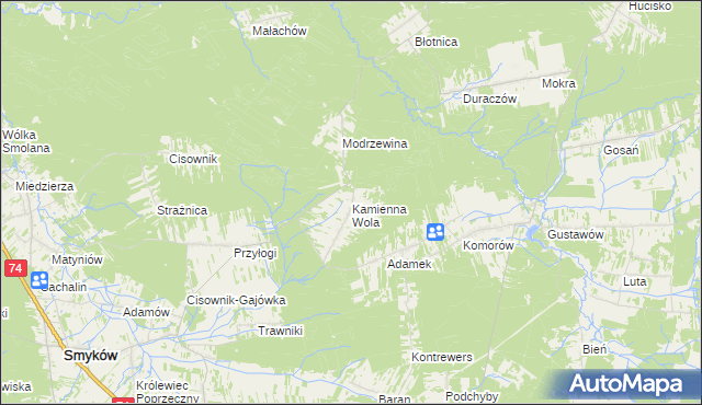 mapa Kamienna Wola gmina Stąporków, Kamienna Wola gmina Stąporków na mapie Targeo