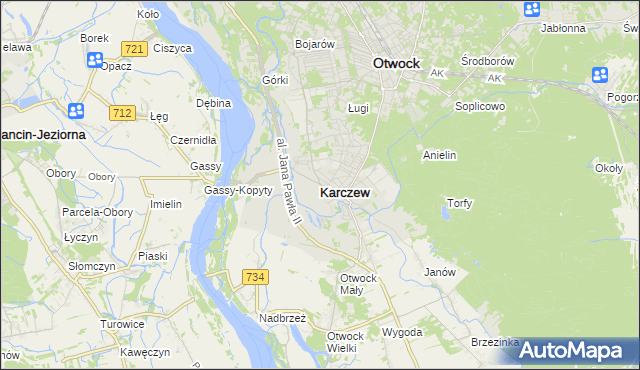 mapa Karczew powiat otwocki, Karczew powiat otwocki na mapie Targeo