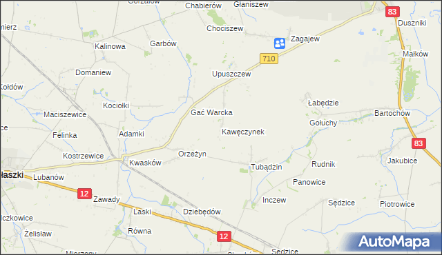 mapa Kawęczynek gmina Warta, Kawęczynek gmina Warta na mapie Targeo