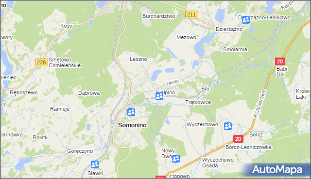 mapa Kiełpino gmina Kartuzy, Kiełpino gmina Kartuzy na mapie Targeo