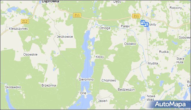 mapa Kłosy gmina Czarna Dąbrówka, Kłosy gmina Czarna Dąbrówka na mapie Targeo