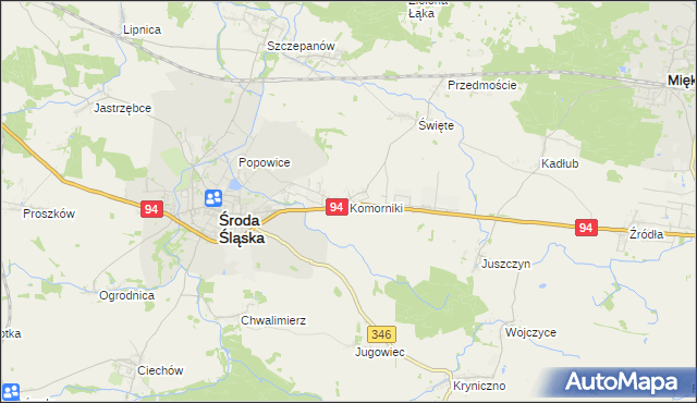 mapa Komorniki gmina Środa Śląska, Komorniki gmina Środa Śląska na mapie Targeo
