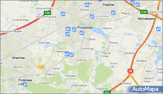 mapa Komorów gmina Michałowice, Komorów gmina Michałowice na mapie Targeo