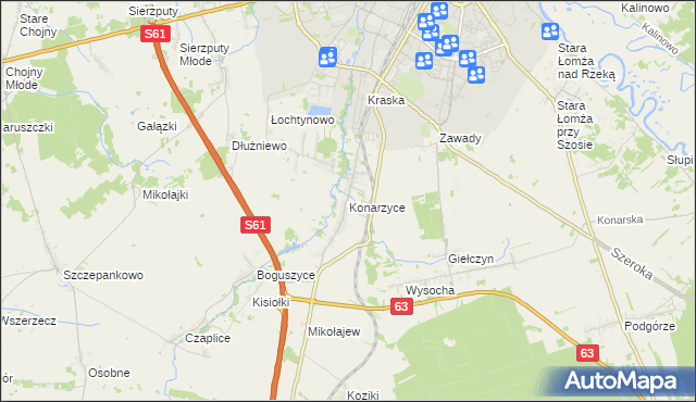 mapa Konarzyce gmina Łomża, Konarzyce gmina Łomża na mapie Targeo