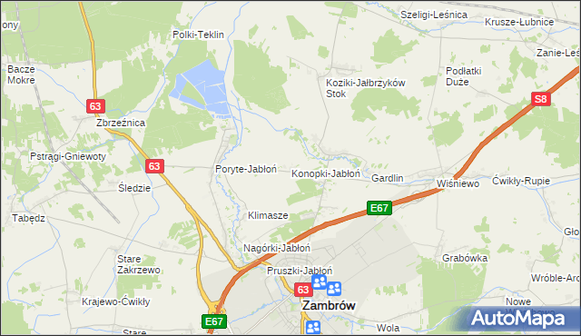 mapa Konopki-Jabłoń, Konopki-Jabłoń na mapie Targeo