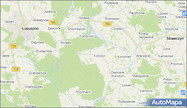 mapa Korczyn gmina Strawczyn, Korczyn gmina Strawczyn na mapie Targeo