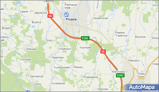 mapa Kosinowo gmina Prusice, Kosinowo gmina Prusice na mapie Targeo