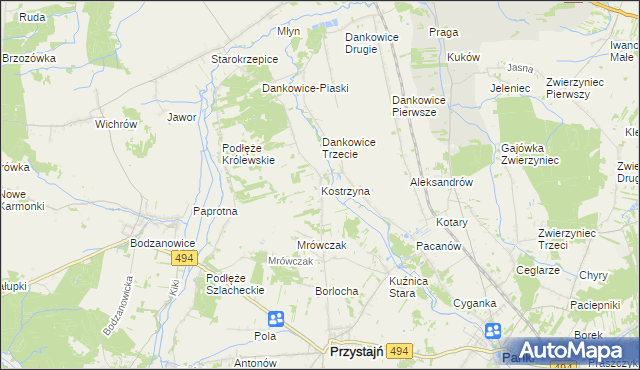 mapa Kostrzyna gmina Przystajń, Kostrzyna gmina Przystajń na mapie Targeo