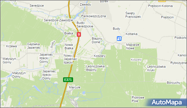 mapa Koszary gmina Iłża, Koszary gmina Iłża na mapie Targeo