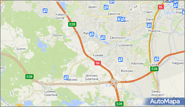 mapa Kowale gmina Kolbudy, Kowale gmina Kolbudy na mapie Targeo